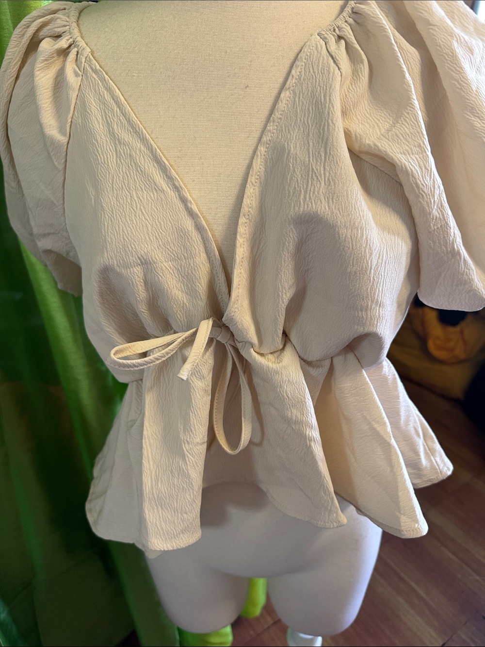 Women's Cream Tie-Front Peplum Top